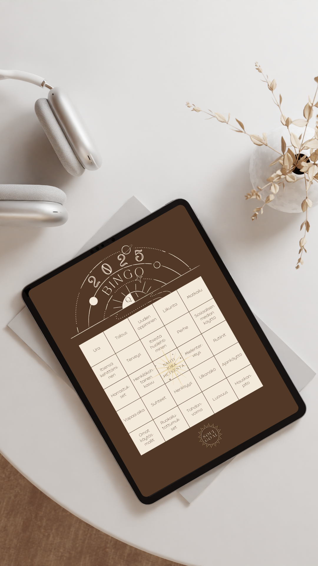Tabletti, jossa kuva bingokortista