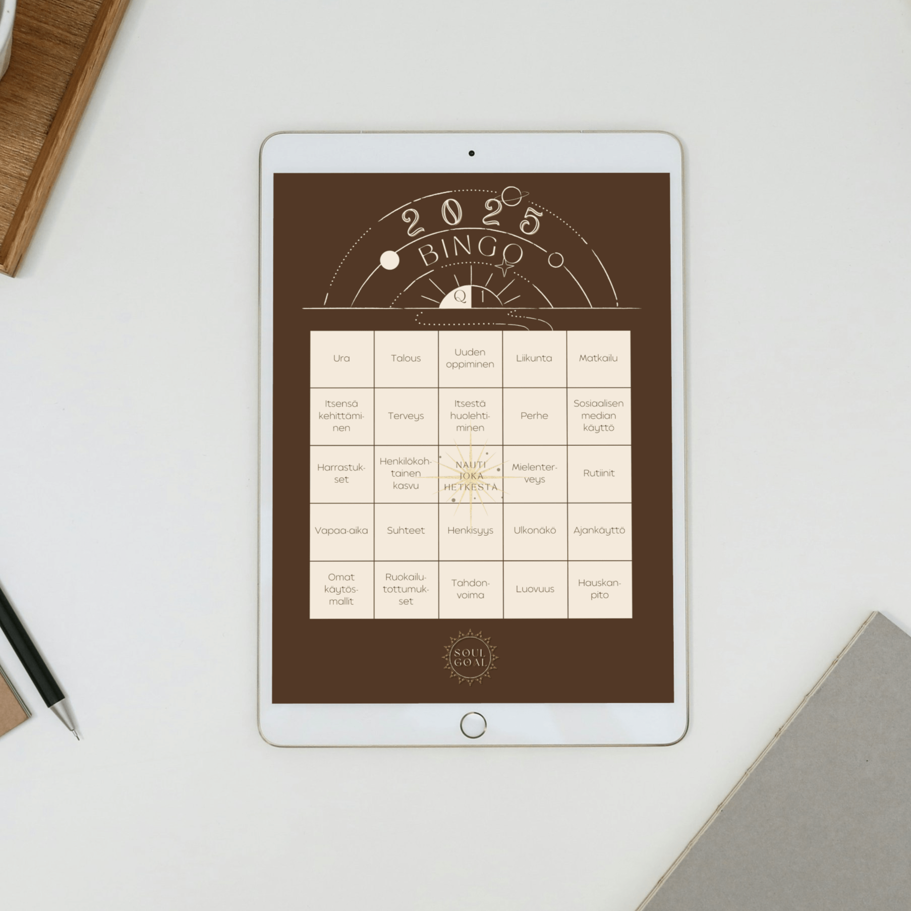 Ruskea bingokorttipohja tabletilla